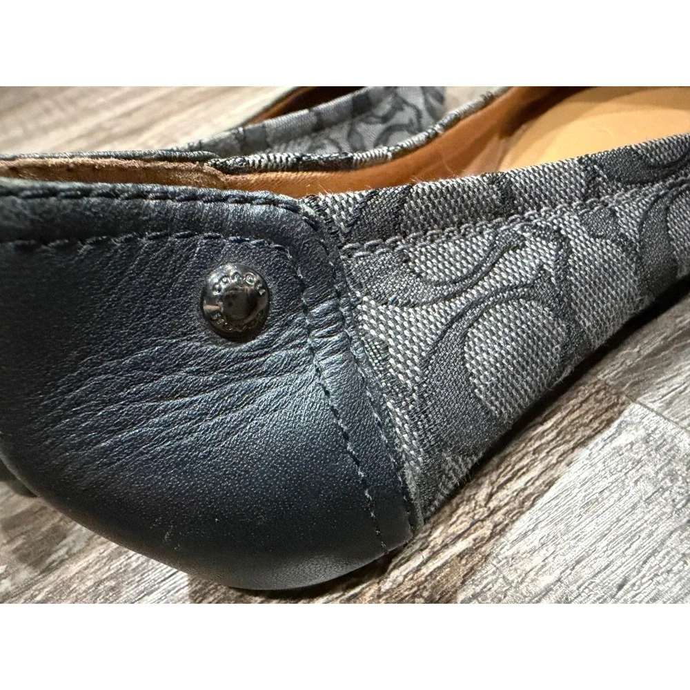 Coach Signature Jacquard Ballet Flats Black Charcoal Leather Trim Size 7